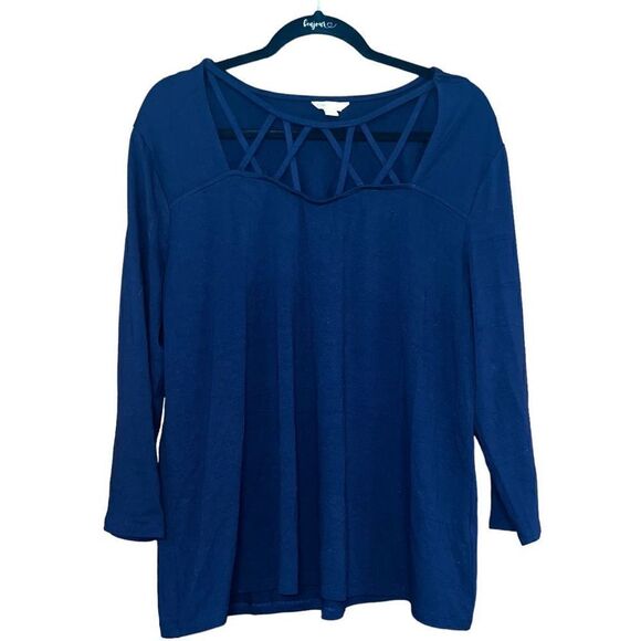 CATO Navy Blue Long Sleeve Web Detail Blouse Size XL - Picture 1 of 4